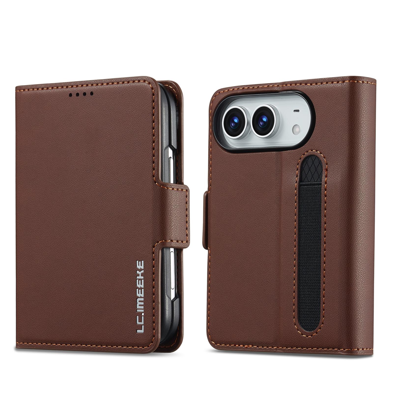 Compatible with iPhone Duo LC.IMEEKE L1 Series Frosted Fine Texture PU Phone Case with Pen Slot, Pen Not Included - Brown