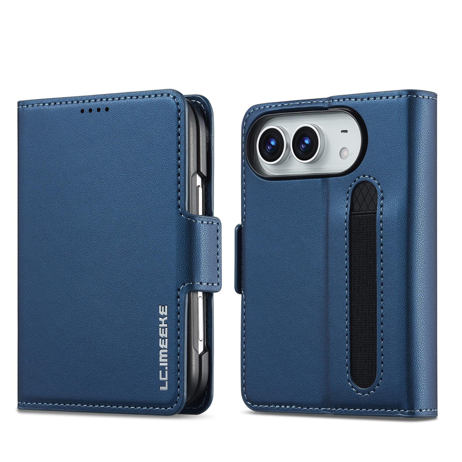 Compatible with iPhone Duo LC.IMEEKE L1 Series Frosted Fine Texture PU Phone Case with Pen Slot, Pen Not Included - Blue