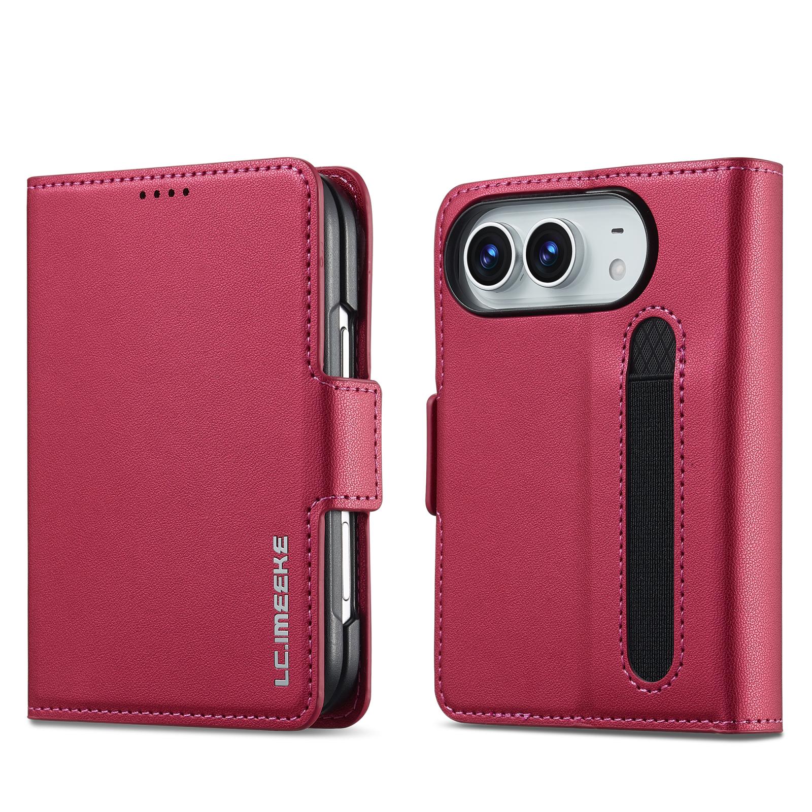 Compatible with iPhone Duo LC.IMEEKE L1 Series Frosted Fine Texture PU Phone Case with Pen Slot, Pen Not Included - Red