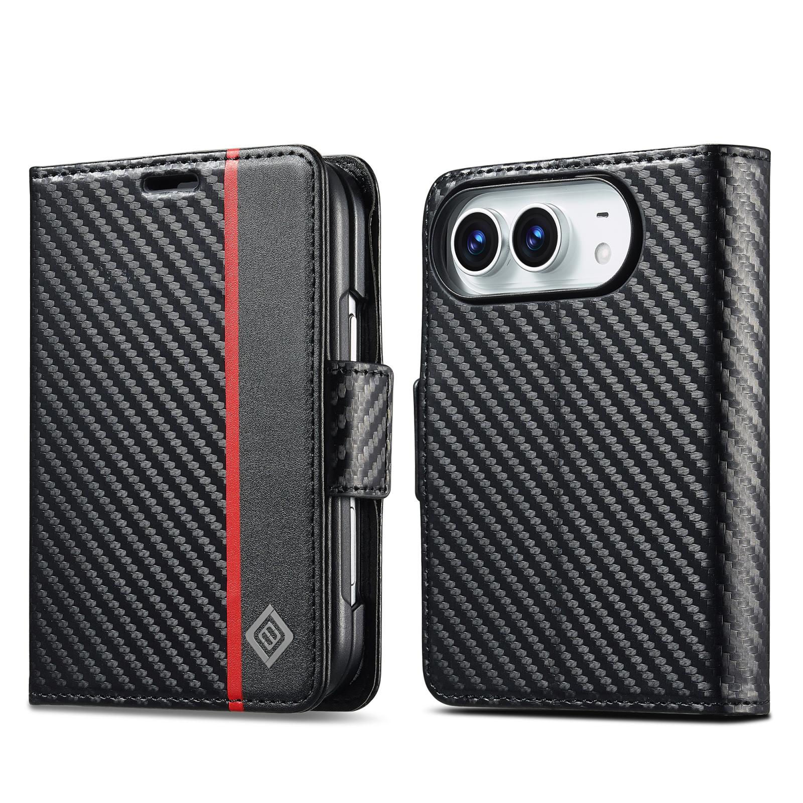 Compatible with iPhone Duo LC.IMEEKE Carbon Fiber Leather Phone Case - Vertical Black