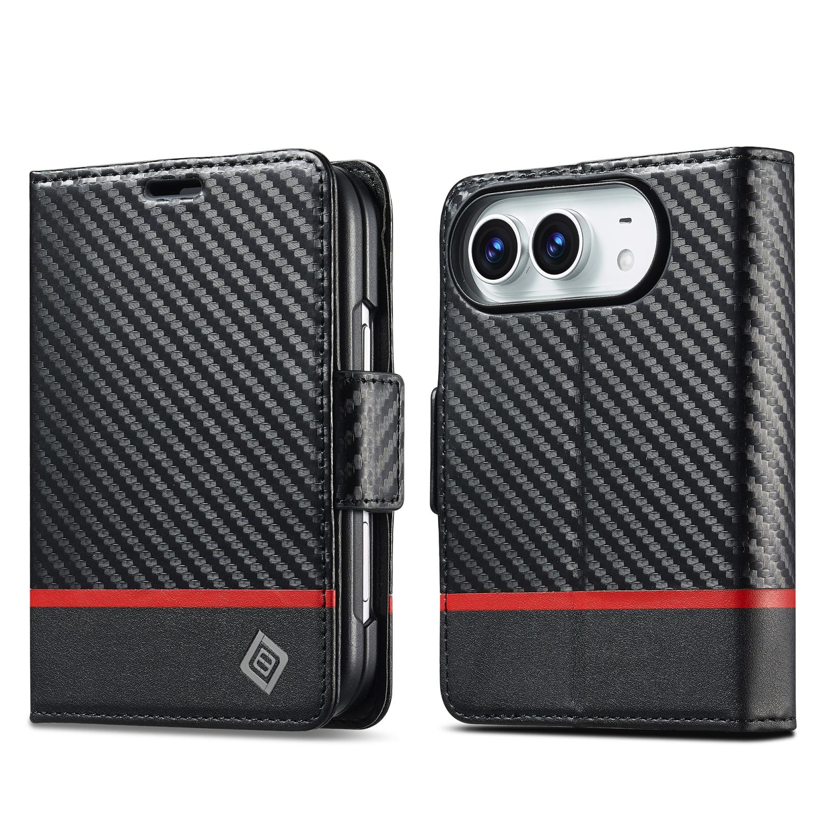 Compatible with iPhone Duo LC.IMEEKE Carbon Fiber Leather Phone Case - Horizontal Black