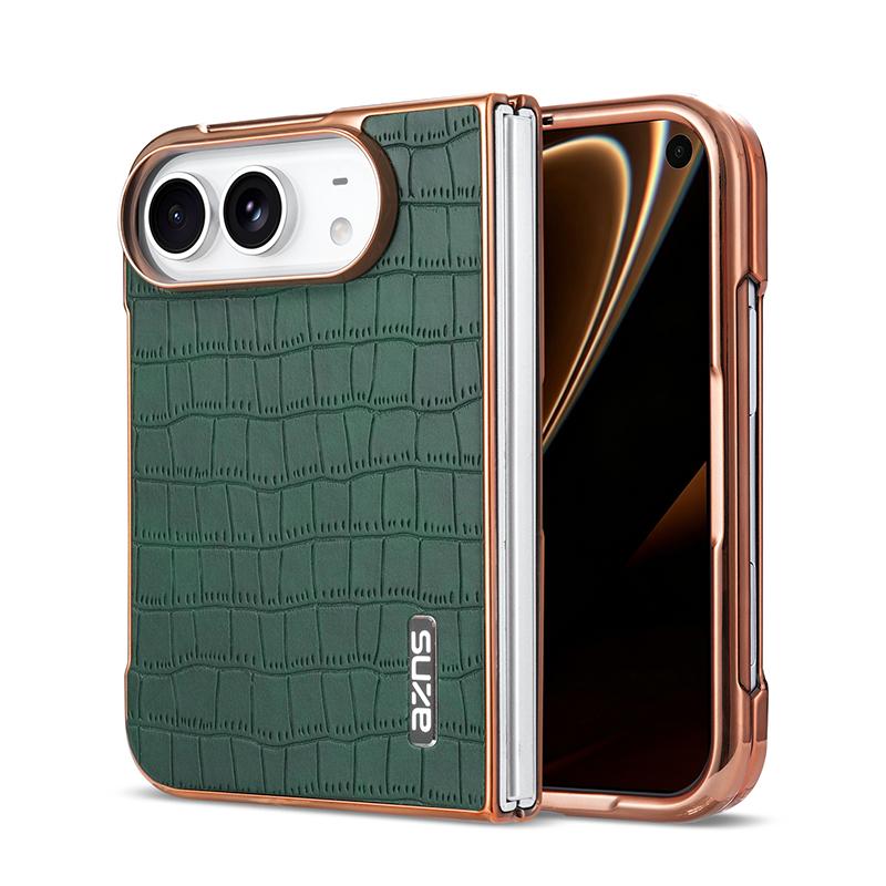 Compatible with iPhone Duo AZNS Electroplated Frame Crocodile Texture Full Coverage Phone Case - Green