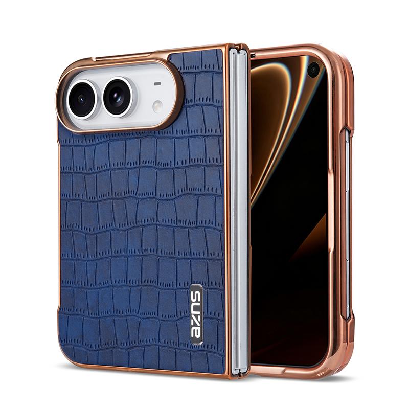 Compatible with iPhone Duo AZNS Electroplated Frame Crocodile Texture Full Coverage Phone Case - Blue
