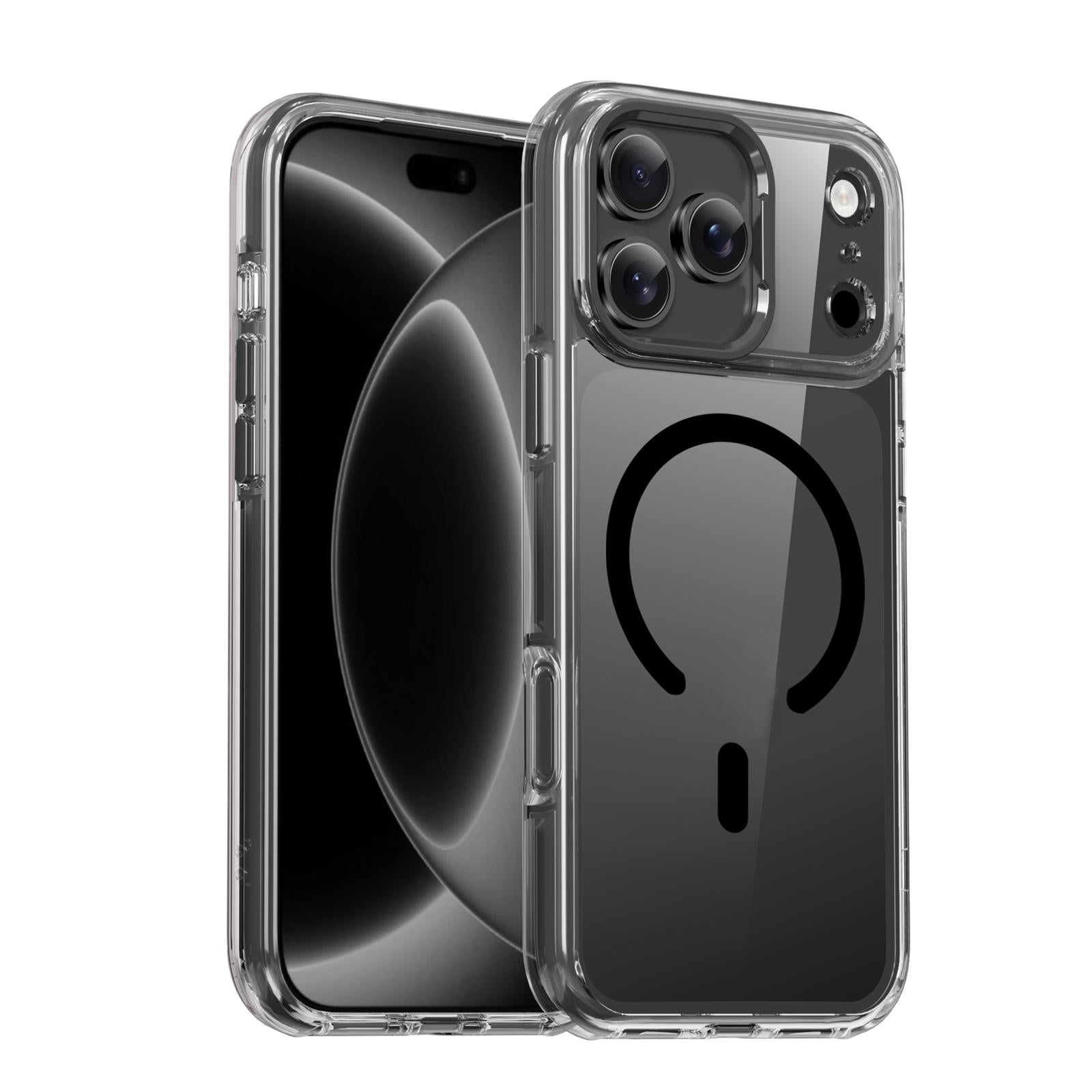 Compatible with iPhone 18 Pro iPAKY Mingxing Series MagSafe Magnetic Shockproof PC+TPU Phone Case - Transparent + Black