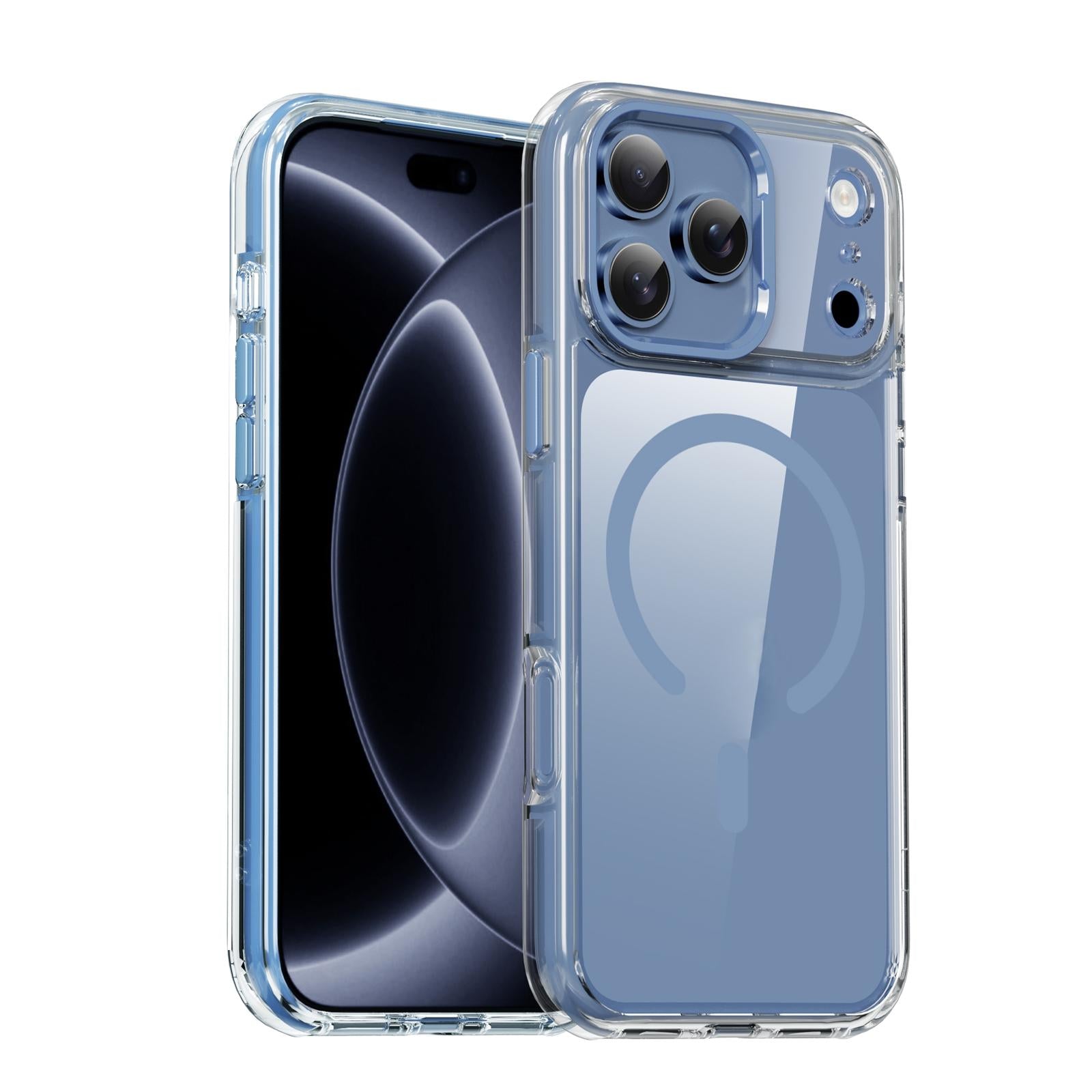 Compatible with iPhone 18 Pro iPAKY Mingxing Series MagSafe Magnetic Shockproof PC+TPU Phone Case - Transparent + Blue