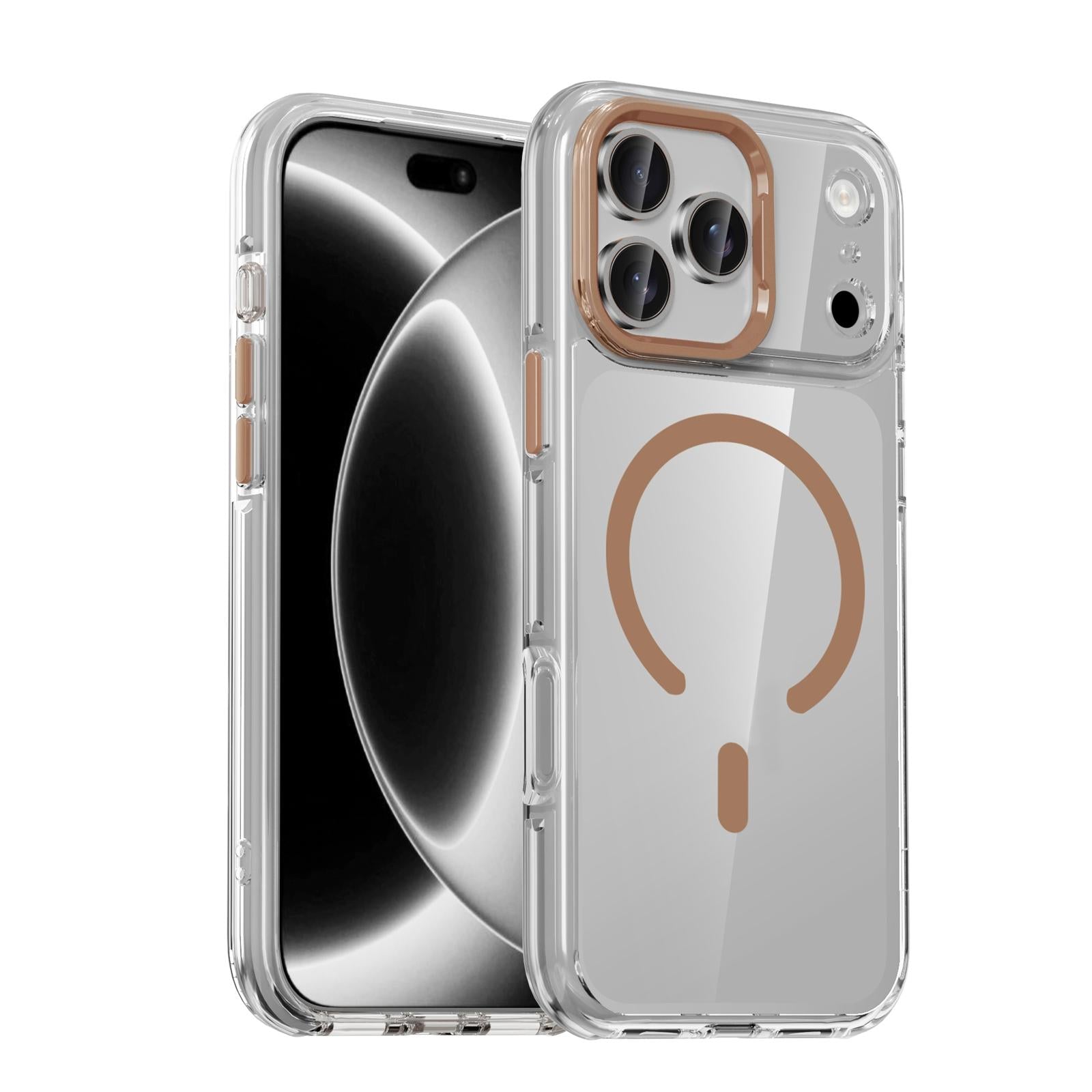 Compatible with iPhone 18 Pro iPAKY Mingxing Series MagSafe Magnetic Shockproof PC+TPU Phone Case - Transparent + Desert Gold