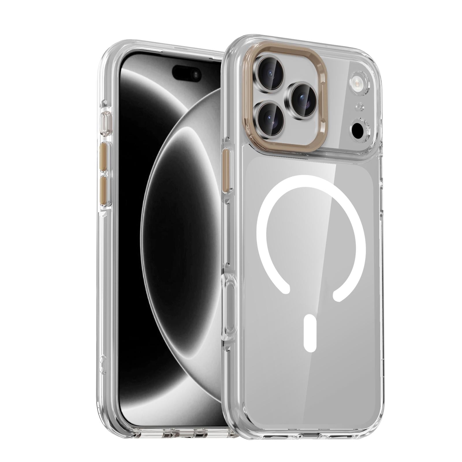 Compatible with iPhone 18 Pro iPAKY Mingxing Series MagSafe Magnetic Shockproof PC+TPU Phone Case - Transparent + Titanium