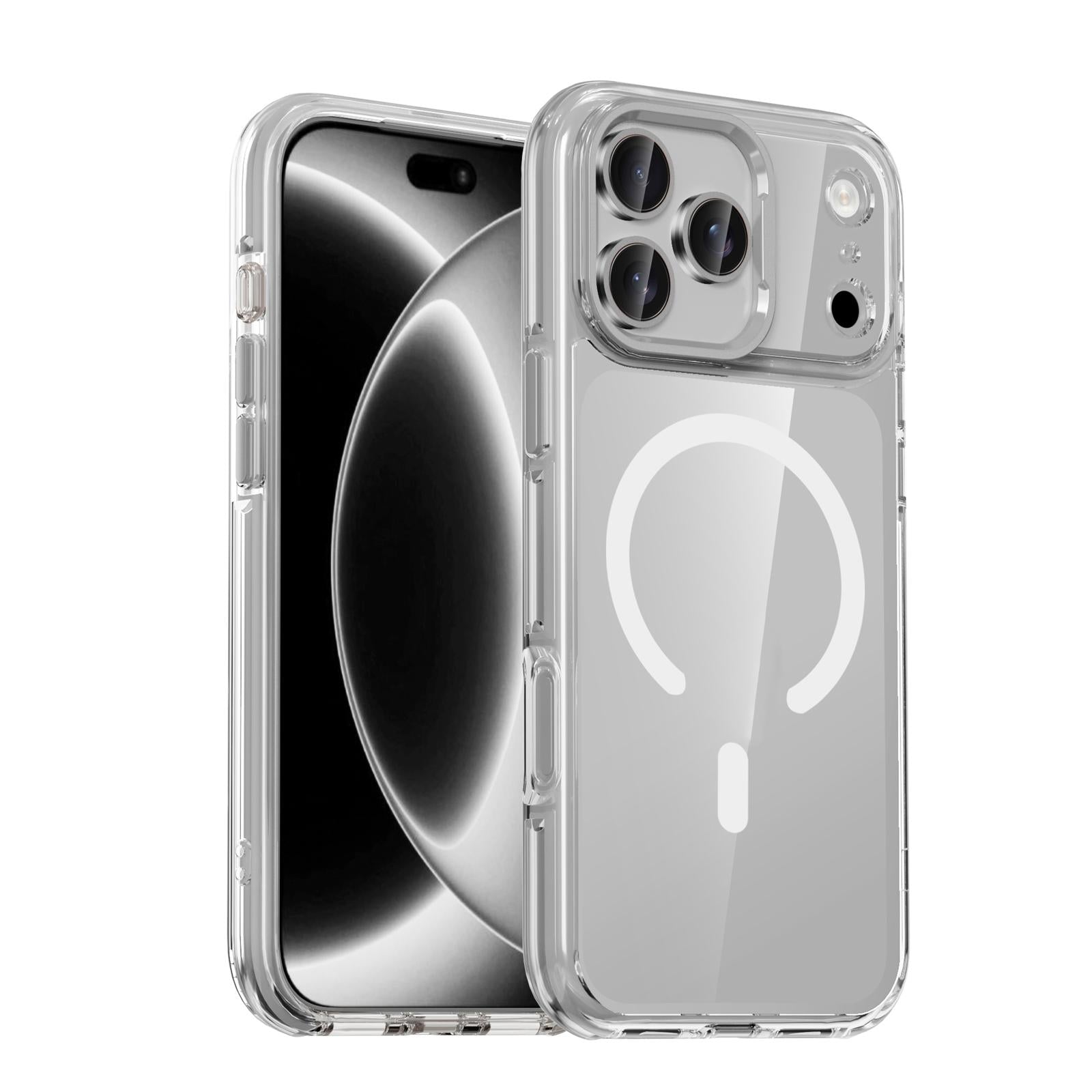 Compatible with iPhone 18 Pro iPAKY Mingxing Series MagSafe Magnetic Shockproof PC+TPU Phone Case - Transparent + Silver