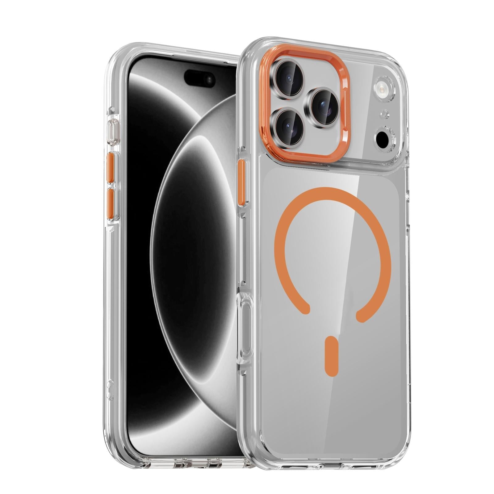 Compatible with iPhone 18 Pro iPAKY Mingxing Series MagSafe Magnetic Shockproof PC+TPU Phone Case - Transparent + Orange