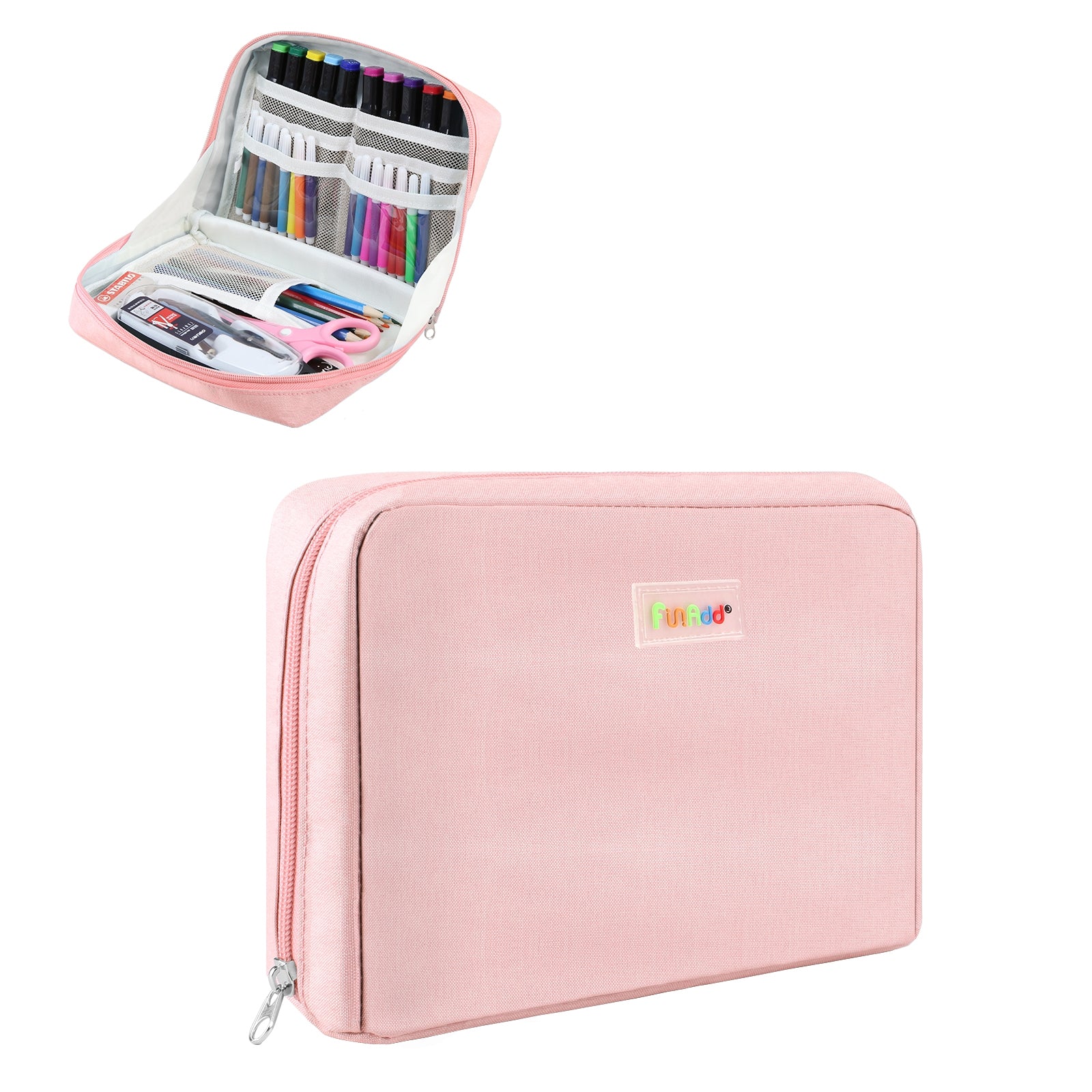 FunAdd Large-capacity Pencil Case Storage Organizer Ant ClothCosmetic Bag, Size: 230 x 170 x 75mm (Pink)