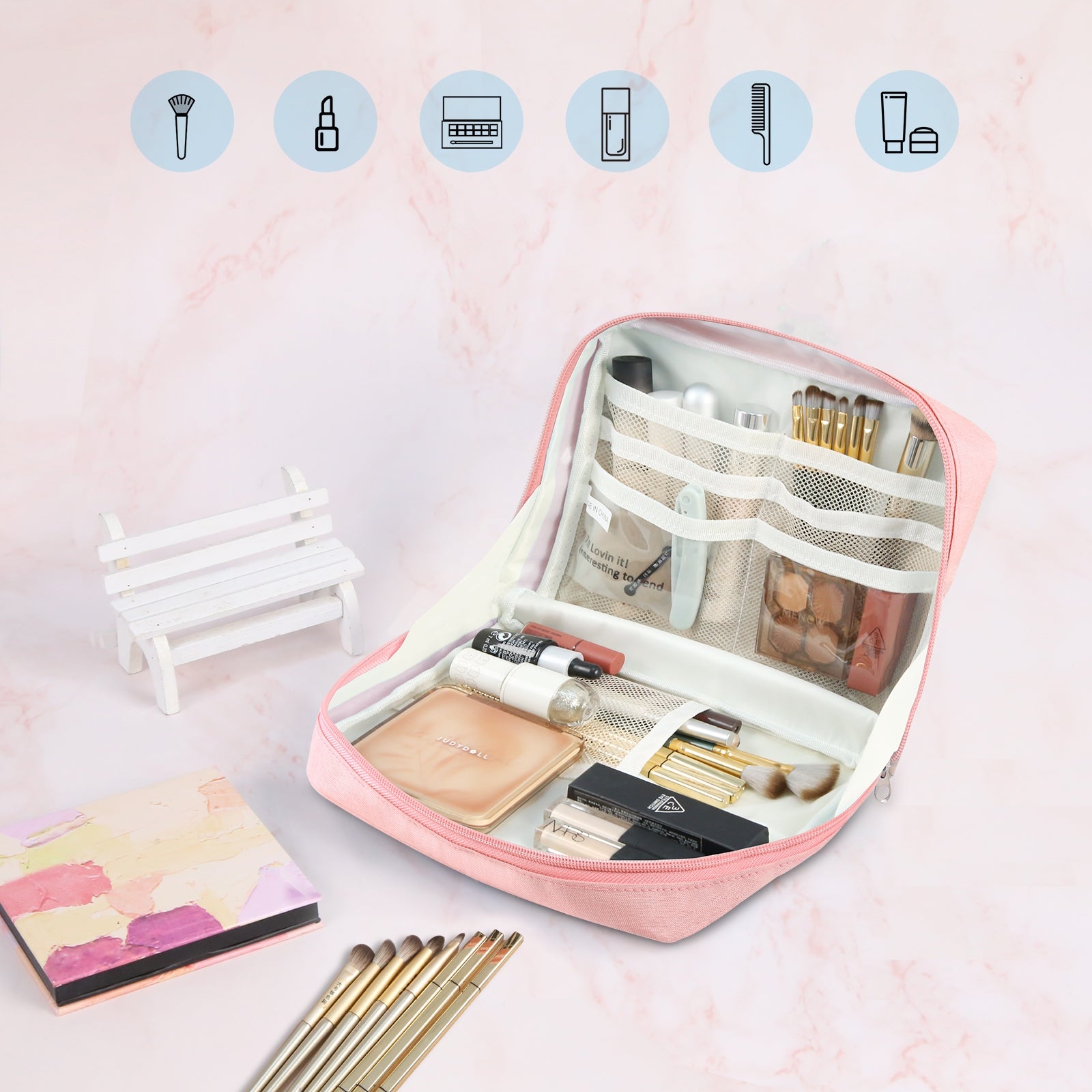 FunAdd Large-capacity Pencil Case Storage Organizer Ant ClothCosmetic Bag, Size: 230 x 170 x 75mm (Pink)