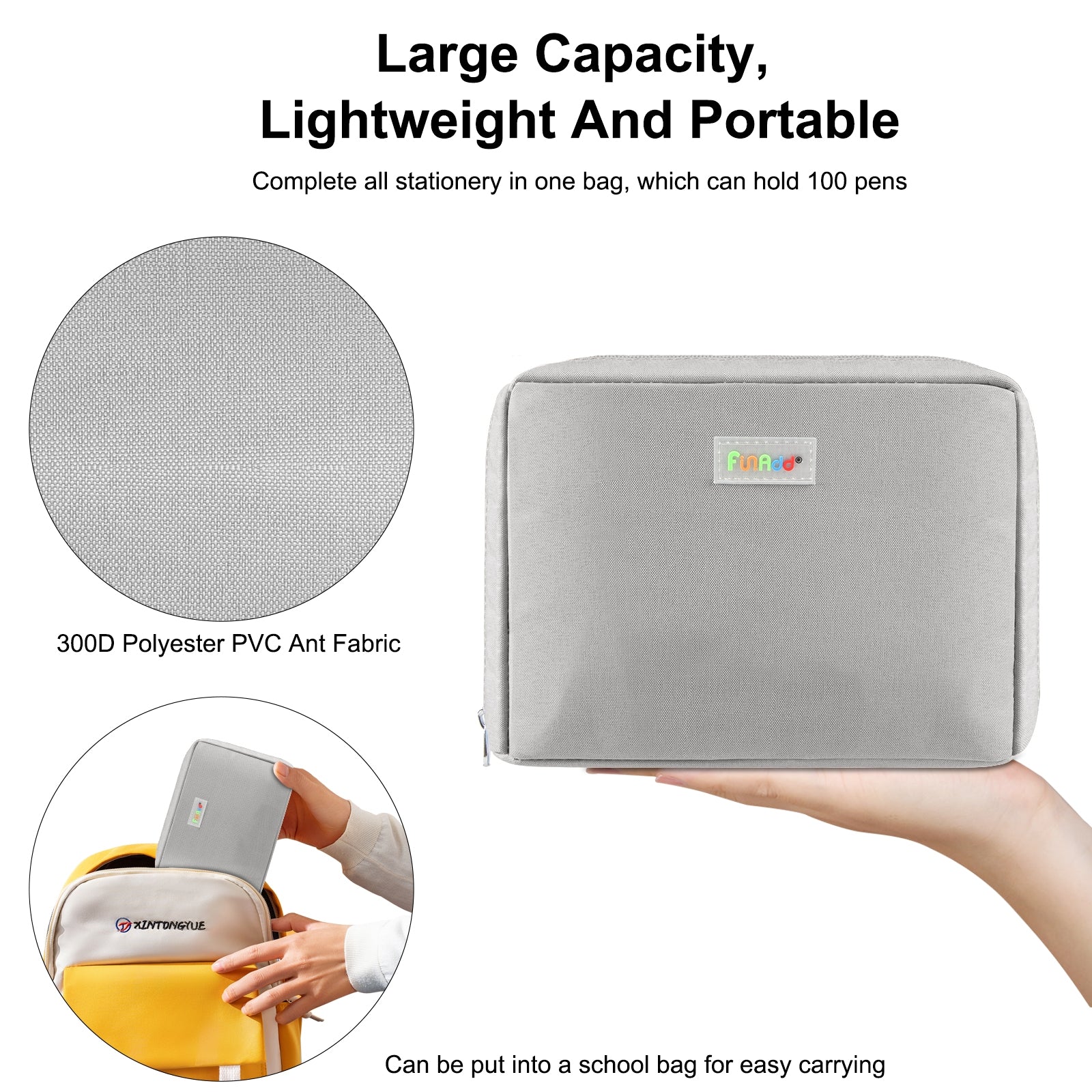 FunAdd Large-capacity Pencil Case Storage Organizer Ant Cloth Cosmetic Bag, Size: 230 x 170 x 75mm (Grey)