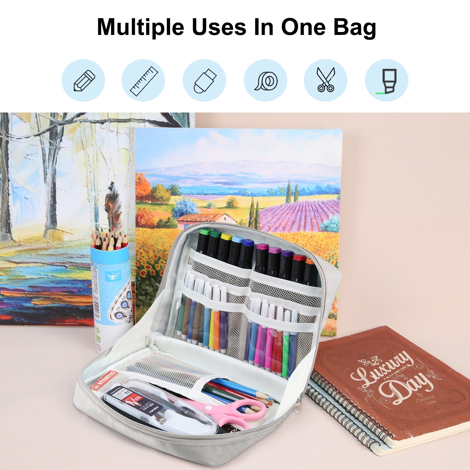 FunAdd Large-capacity Pencil Case Storage Organizer Ant Cloth Cosmetic Bag, Size: 230 x 170 x 75mm (Grey)