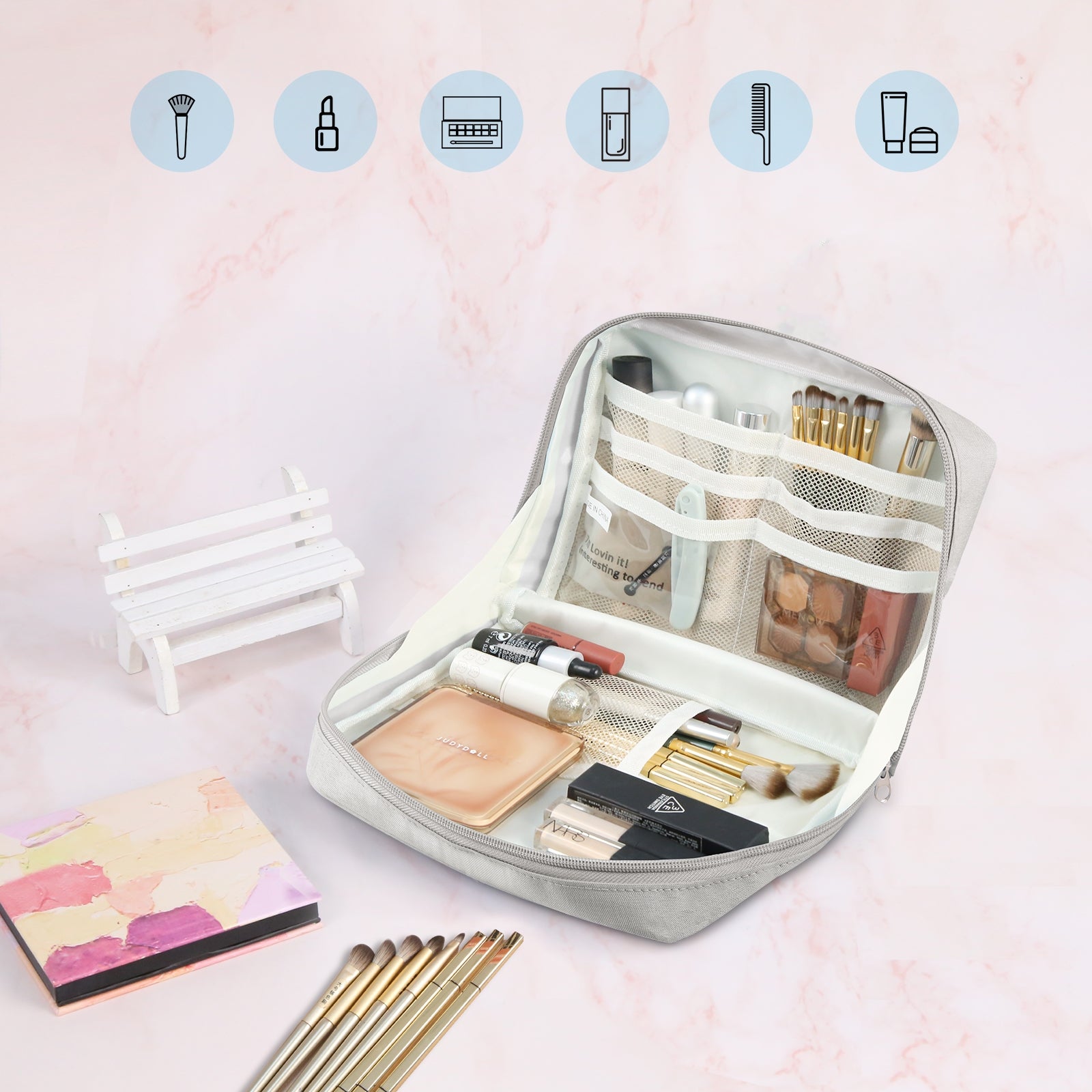 FunAdd Large-capacity Pencil Case Storage Organizer Ant Cloth Cosmetic Bag, Size: 230 x 170 x 75mm (Grey)