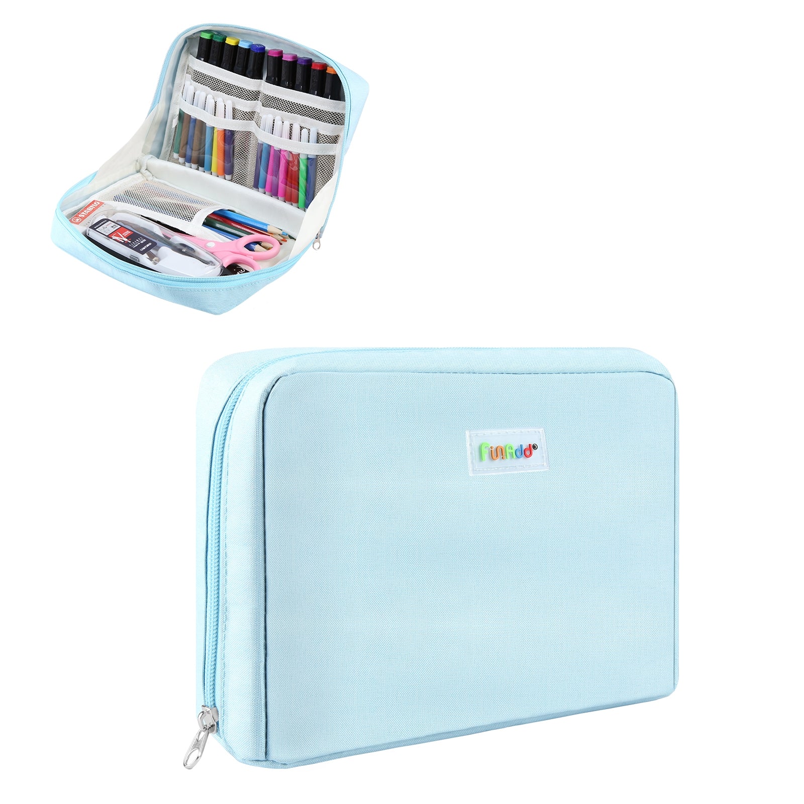FunAdd Large-capacity Pencil Case Storage Organizer Ant ClothCosmetic Bag, Size: 230 x 170 x 75mm (Light Blue)