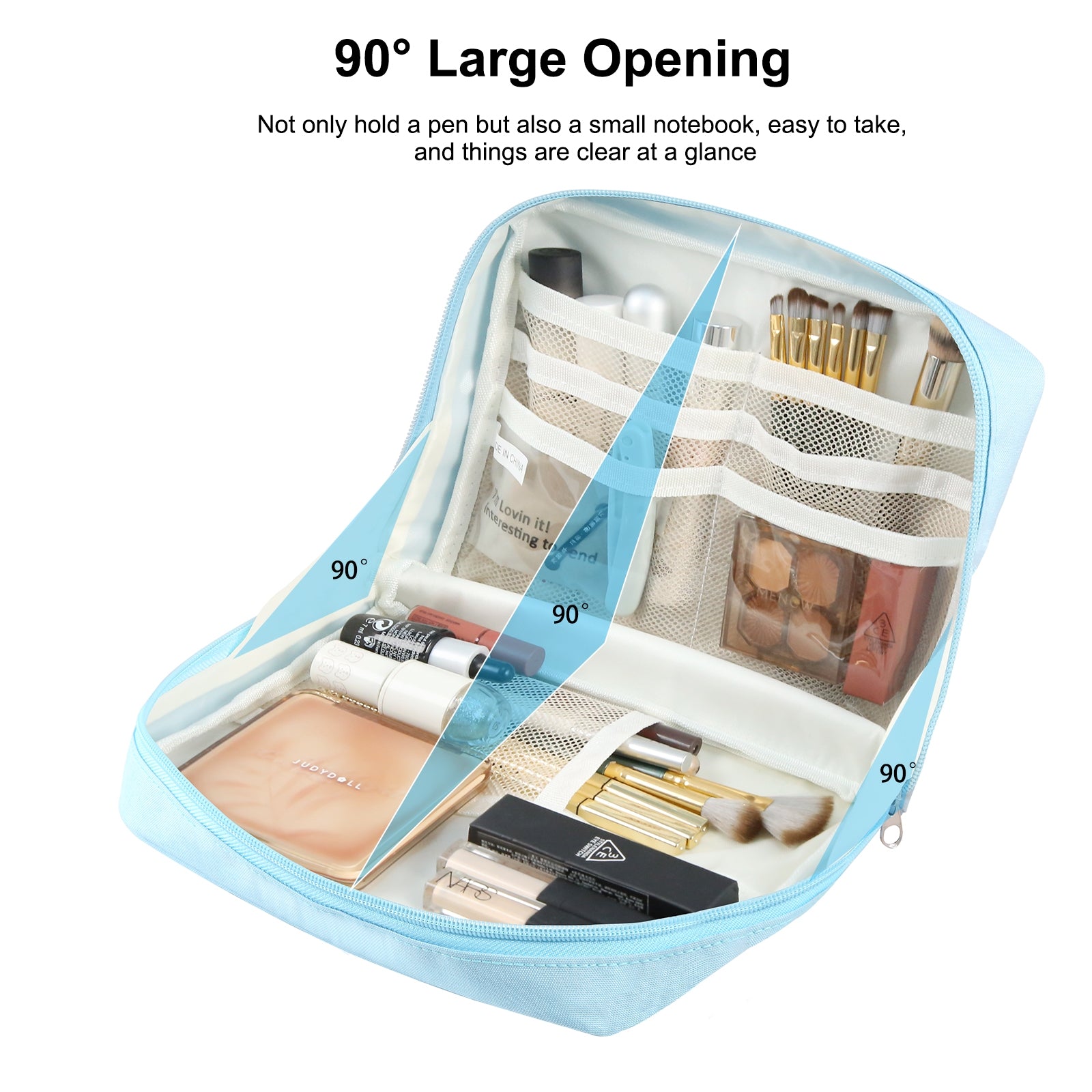 FunAdd Large-capacity Pencil Case Storage Organizer Ant ClothCosmetic Bag, Size: 230 x 170 x 75mm (Light Blue)