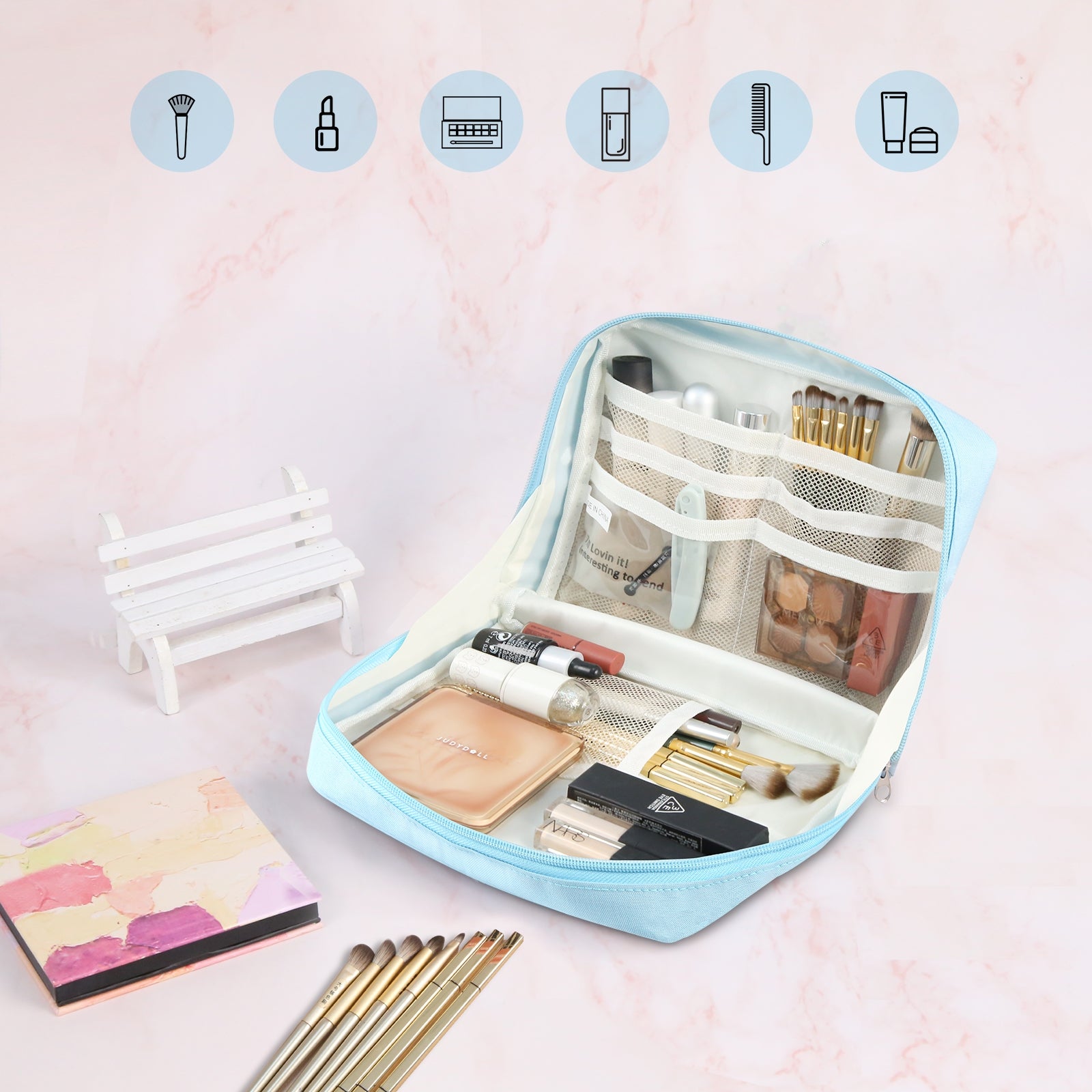 FunAdd Large-capacity Pencil Case Storage Organizer Ant ClothCosmetic Bag, Size: 230 x 170 x 75mm (Light Blue)