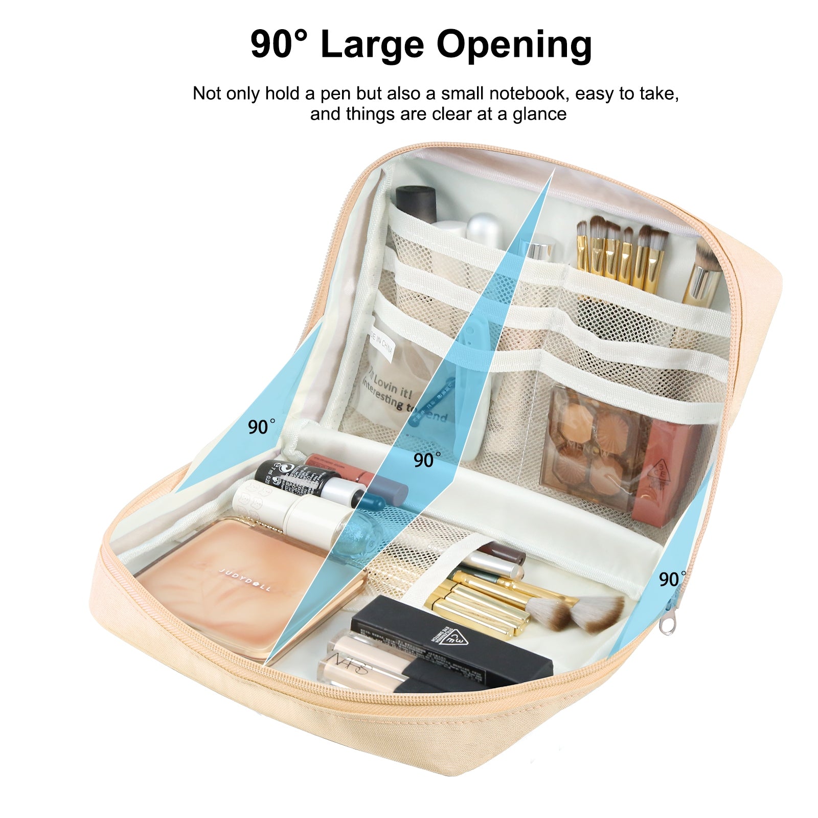 FunAdd Large-capacity Pencil Case Storage Organizer Ant Cloth Cosmetic Bag, Size: 230 x 170 x 75mm (Apricot)