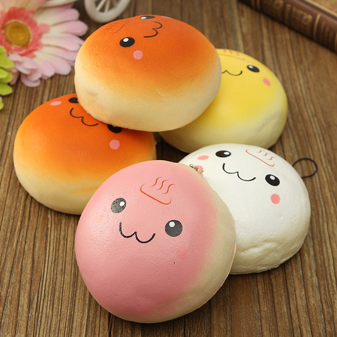 3 PCS 10*10cm Yellow PU Squishy Hamburger Toy Lovely Bread Bun Simulation Bread Decompression Children Early Childhood Education Toys, Random Color Delivery