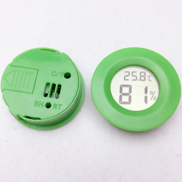 Digital Round Shaped Reptile Box Centigrade Thermometer & Hygrometer with Screen Display (Green)