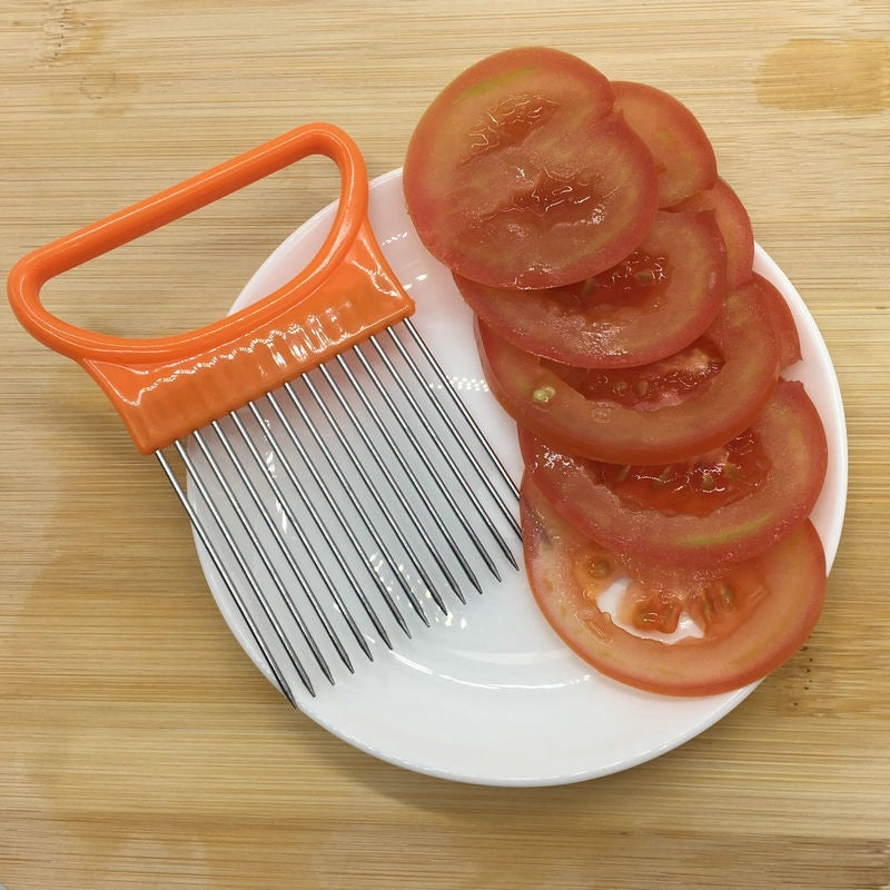 Stainless Steel Vegetable Onion Cutter Holder Meat Needle Kitchen Tools (Orange)