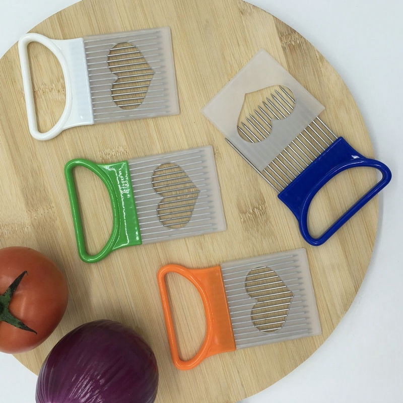 Stainless Steel Vegetable Onion Cutter Holder Meat Needle Kitchen Tools (Orange)