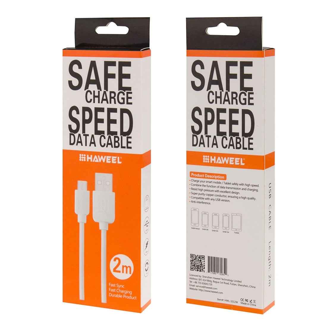 Uniqbuy For HAWEEL 2m High Speed Micro USB to USB Data Sync Charging Cable, For Galaxy, Huawei, Xiaomi, LG, HTC and other Android Smart Phones(White)