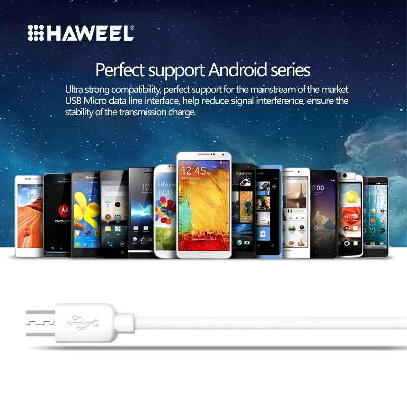 Uniqbuy For HAWEEL 3m High Speed Micro USB to USB Data Sync Charging Cable For Samsung, Xiaomi, Huawei, LG, HTC, The Devices with Micro USB Port(White)