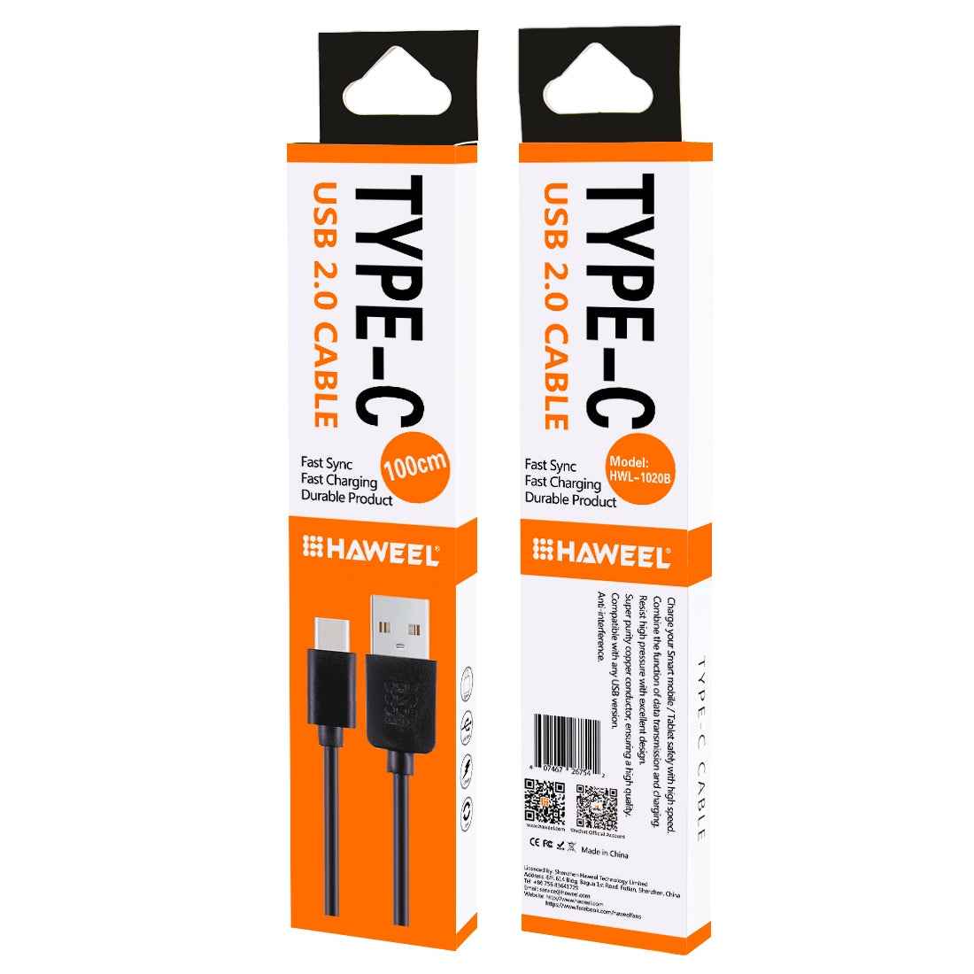 Uniqbuy For HAWEEL 1m USB-C / Type-C to USB 2.0 Data & Charging Cable(Black)
