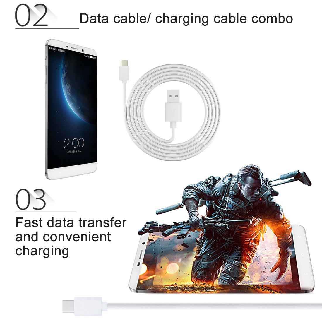 Uniqbuy For HAWEEL 1m USB-C / Type-C to USB 2.0 Data & Charging Cable(White)