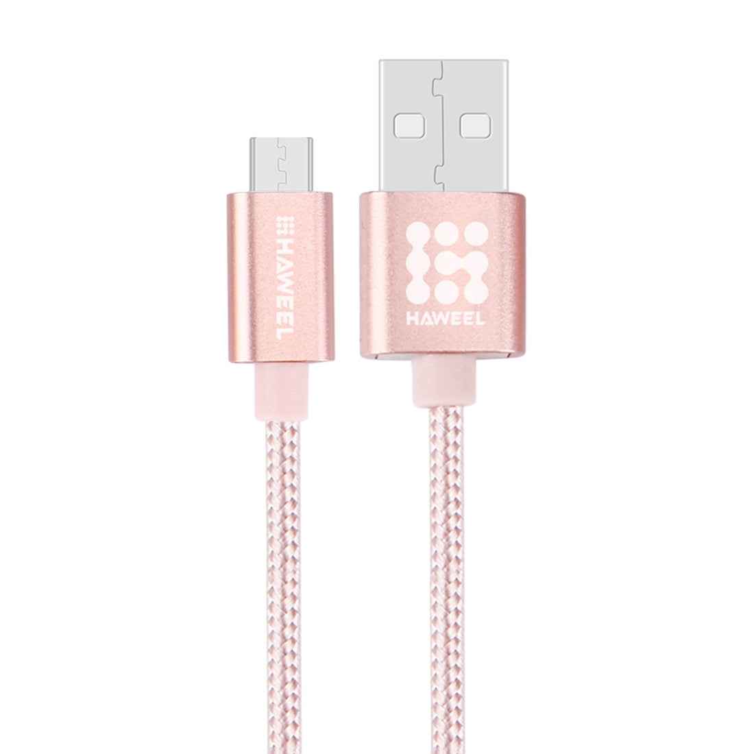 Uniqbuy For HAWEEL 1m Woven Style Metal Head 3A High Current Micro USB to USB Sync Data Charging Cable, For Samsung, Huawei, Xiaomi, LG, HTC and other Smartphones(Rose Gold)