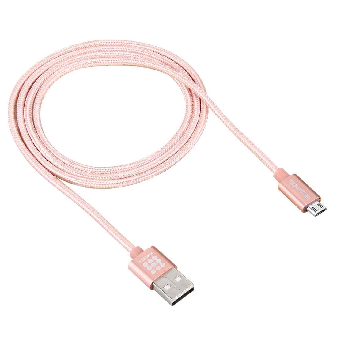 Uniqbuy For HAWEEL 1m Woven Style Metal Head 3A High Current Micro USB to USB Sync Data Charging Cable, For Samsung, Huawei, Xiaomi, LG, HTC and other Smartphones(Rose Gold)