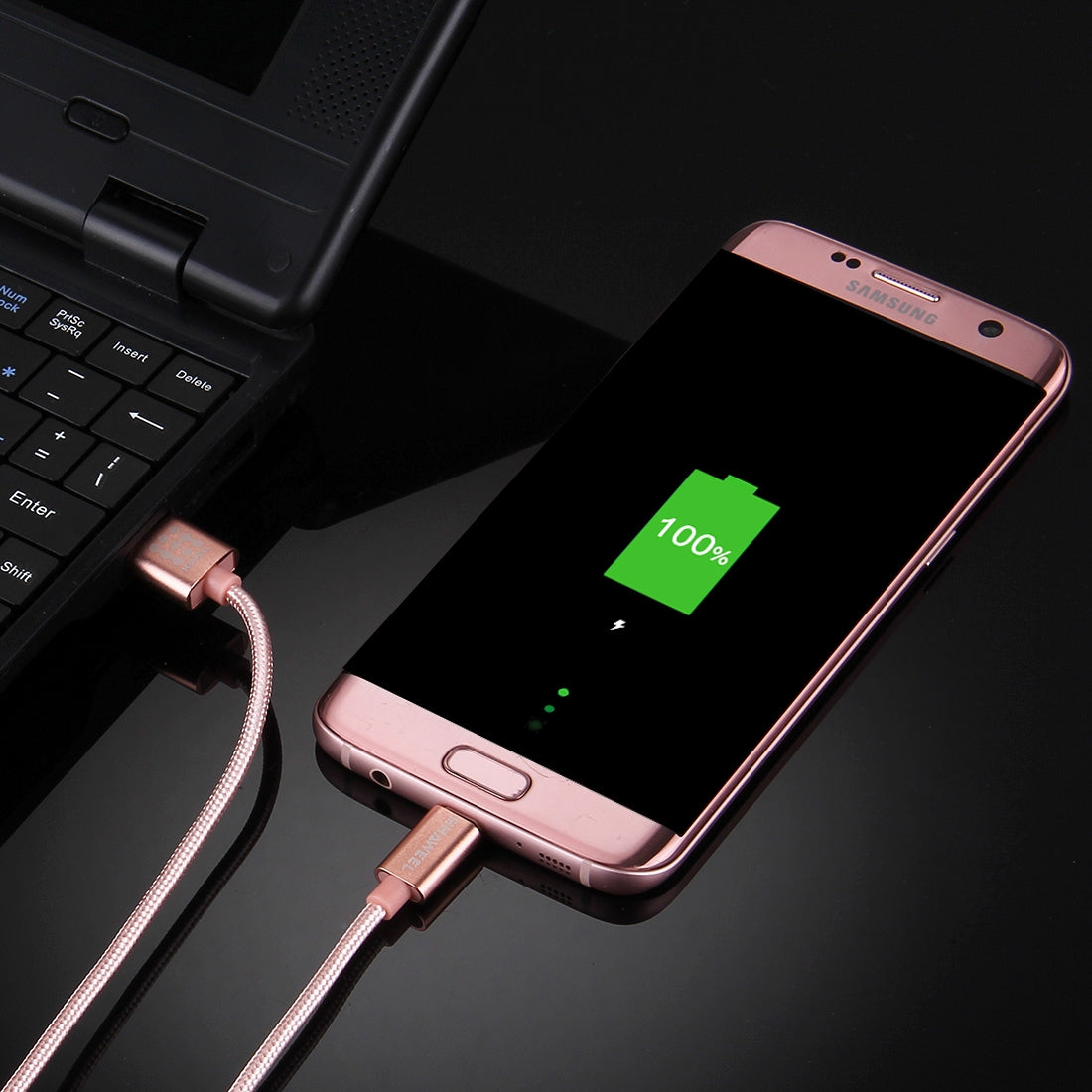 HAWEEL 1m Woven Style Metal Head 3A High Current Micro USB to USB Sync Data Charging Cable, For Samsung, Huawei, Xiaomi, LG, HTC and other Smartphones(Rose Gold)