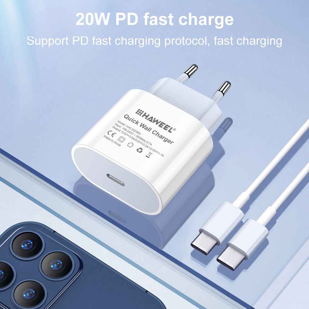Uniqbuy For HAWEEL PD 20W Single USB-C / Type-C Interface QC Travel Charger, Support Full QC Protocol, EU Plug