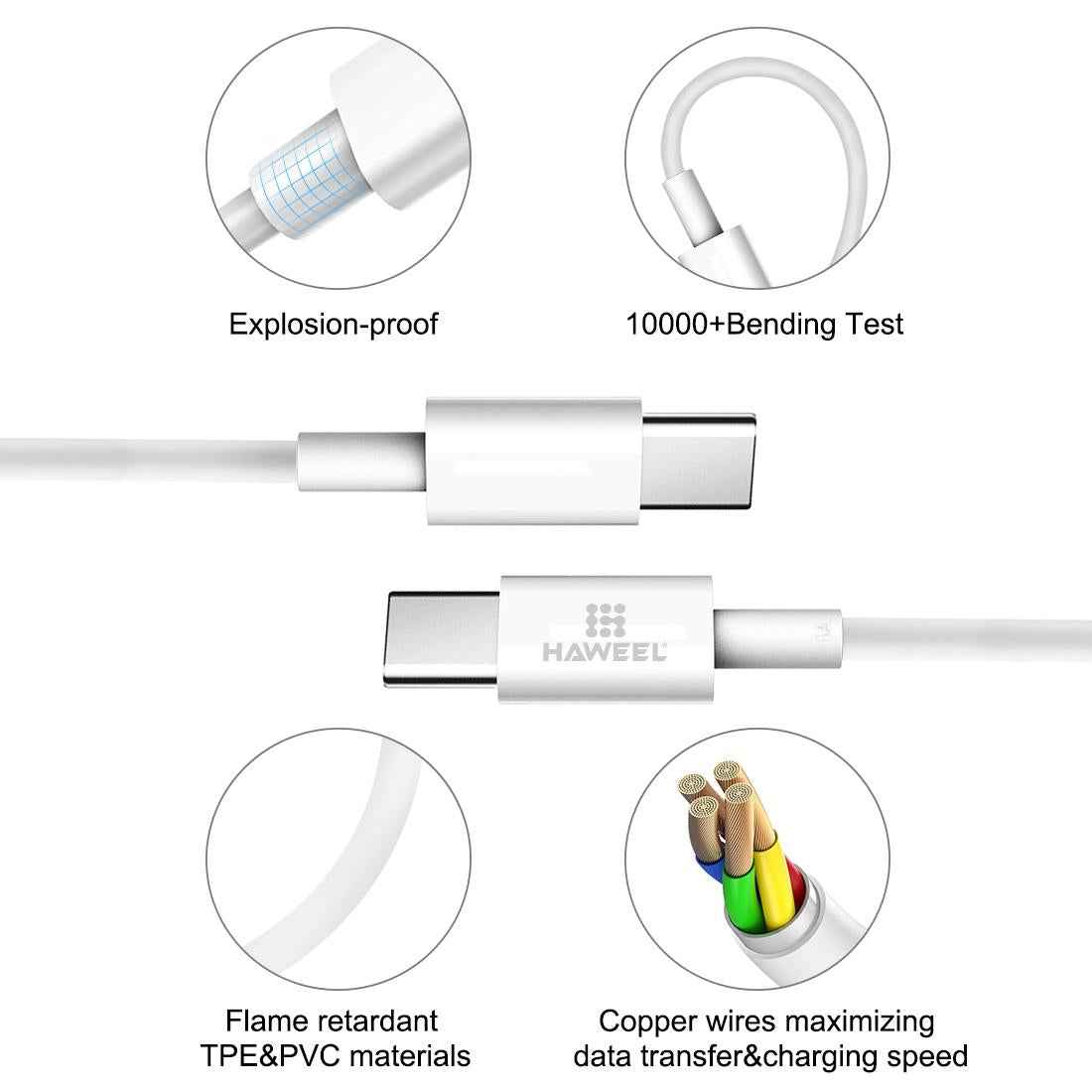 Uniqbuy For HAWEEL 100W 6A USB-C / Type-C to USB-C / Type-C Fast Charging Data Cable, Length: 1.52m