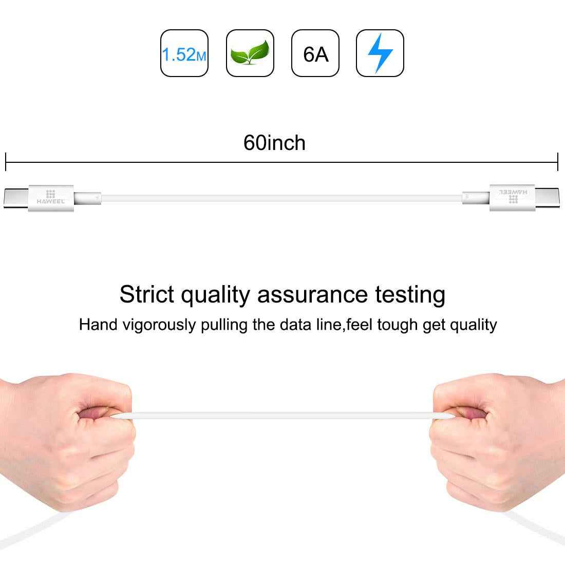 Uniqbuy For HAWEEL 100W 6A USB-C / Type-C to USB-C / Type-C Fast Charging Data Cable, Length: 1.52m