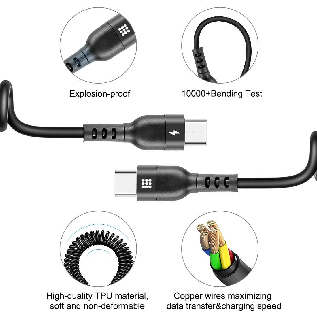 Uniqbuy For HAWEEL 1m 5A USB-C / Type-C to USB-C / Type-C Retractable Coiled PD Fast Charging Cable