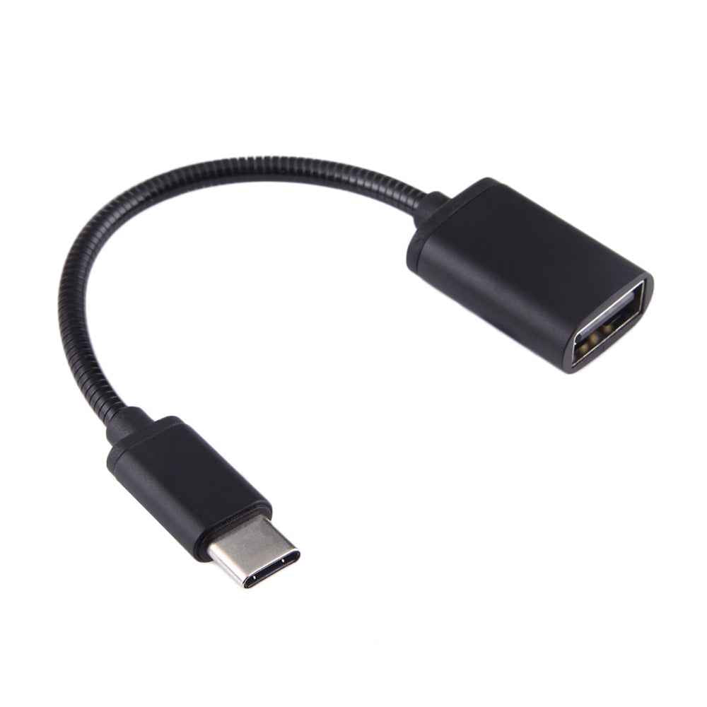Uniqbuy For 8.3cm USB Female to Type-C Male Metal Wire OTG Cable Charging Data Cable(Black)