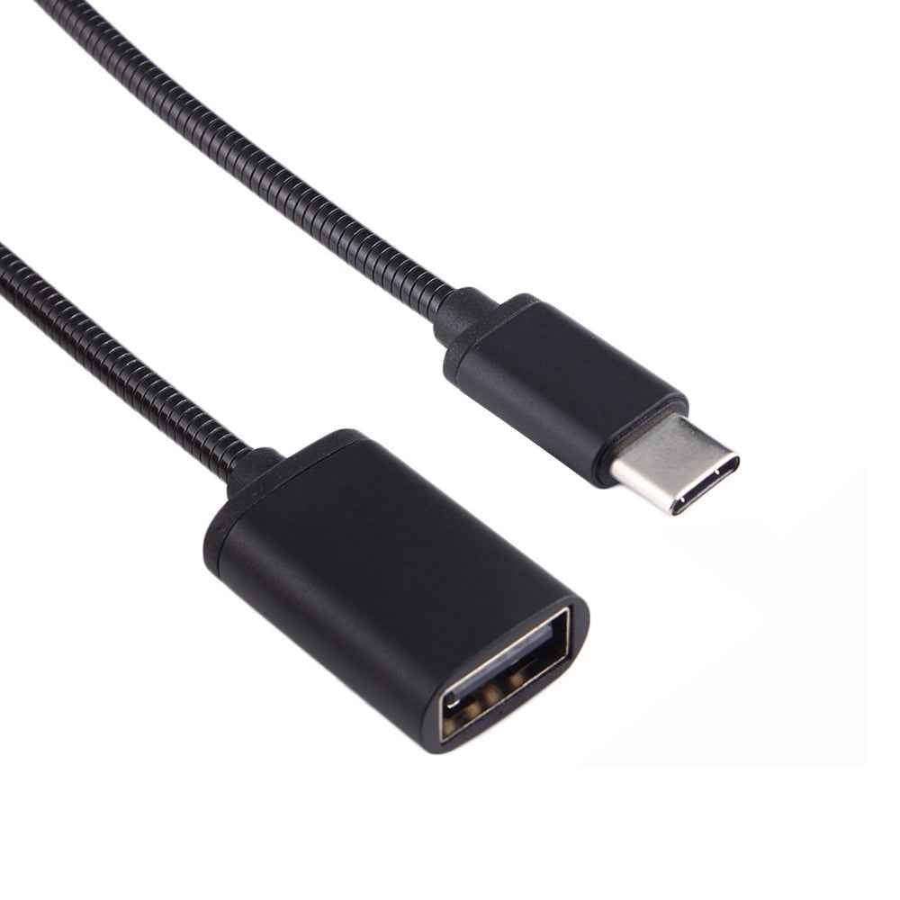 Uniqbuy For 8.3cm USB Female to Type-C Male Metal Wire OTG Cable Charging Data Cable(Black)