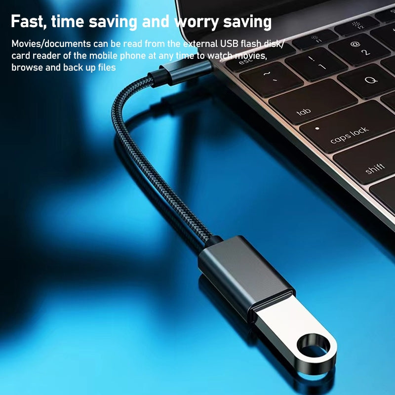 8.3cm USB Female to Type-C Male Metal Wire OTG Cable Charging Data Cable(Black)