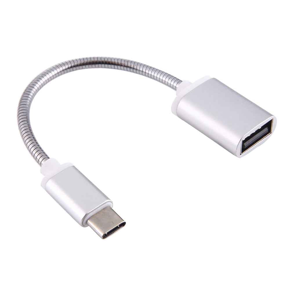 Uniqbuy For 8.3cm USB Female to Type-C Male Metal Wire OTG Cable Charging Data Cable(Silver)