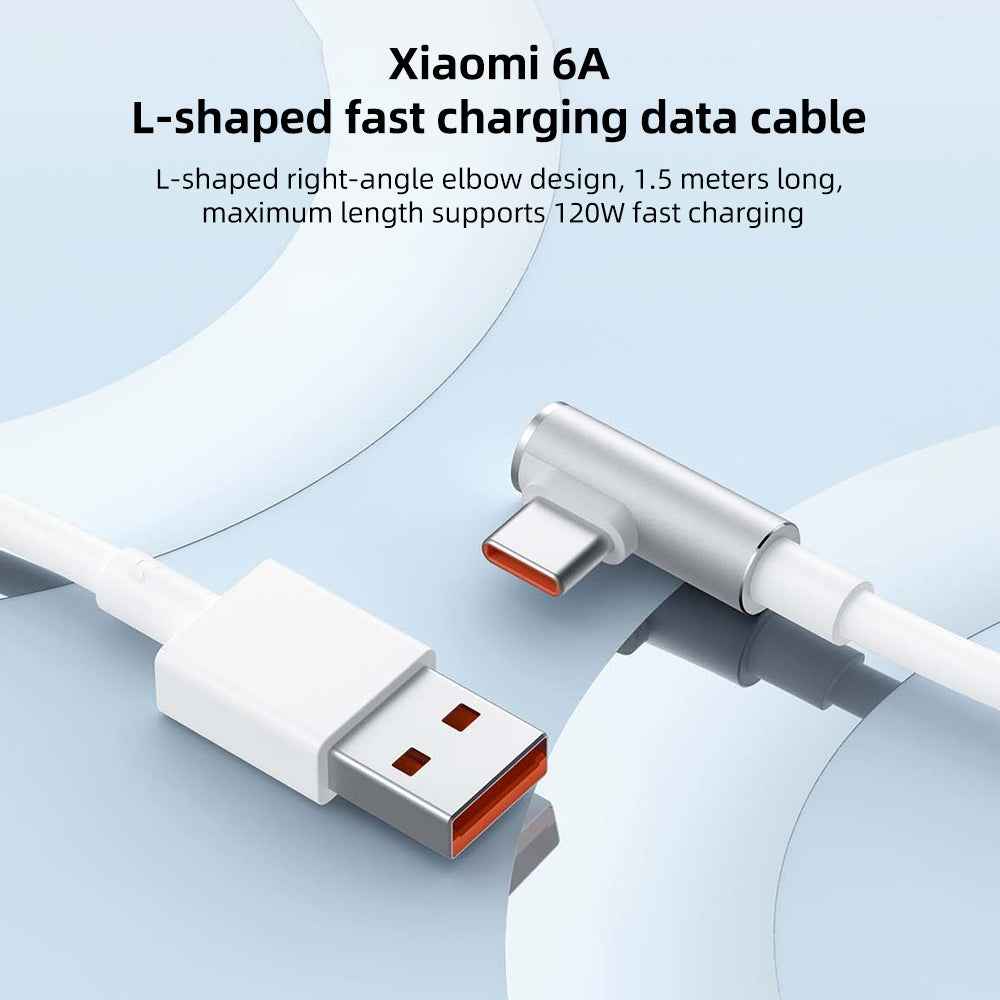 Uniqbuy For Original Xiaomi 6A USB to USB-C / Type-C 90 Degree Elbow Fast Charging Data Cable, Length: 1.5m