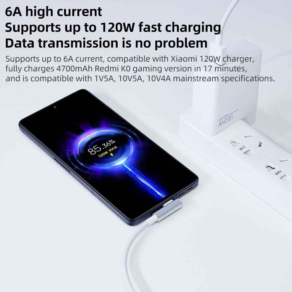 Uniqbuy For Original Xiaomi 6A USB to USB-C / Type-C 90 Degree Elbow Fast Charging Data Cable, Length: 1.5m