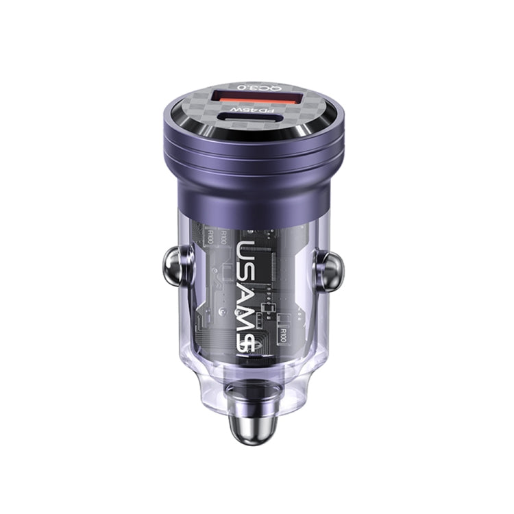 USAMS US-CC175 C35 45W Aluminum Alloy Transparent Dual USB Port Mini Car Charger (Purple)