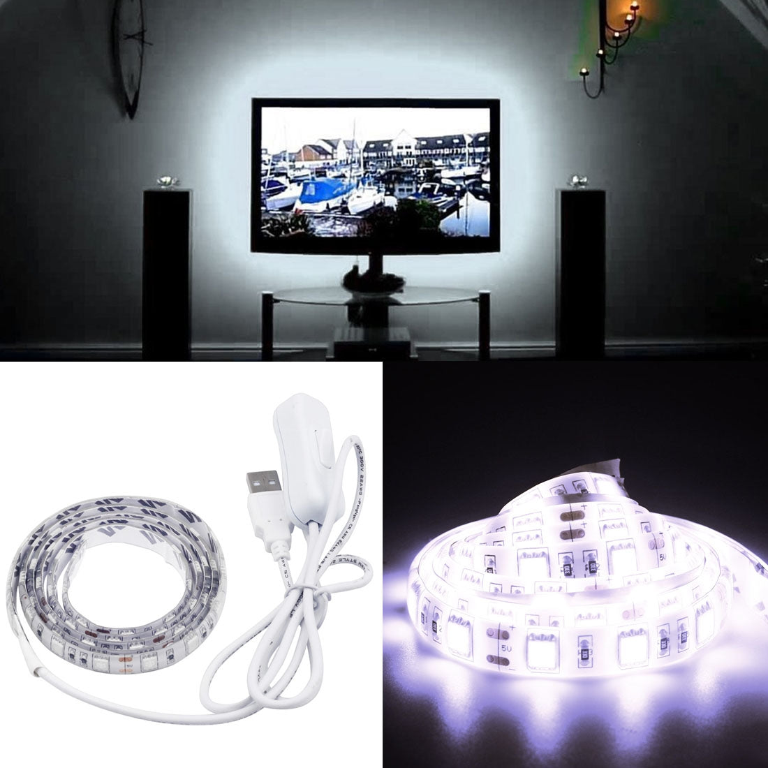 50cm 3W USB Rope Light, Epoxy IP65 Waterproof 30 LED 5050 SMD with 1m Extended Switch Cable, Wide: 10mm(White Light)