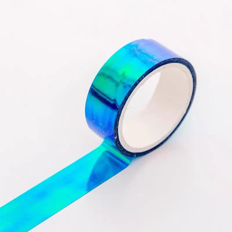 3 PCS Creative Laser Washi Tape Rainbow Color Scrapbooking Masking Tape DIY Sticker Party Decorations School Office Stationery (Blue)