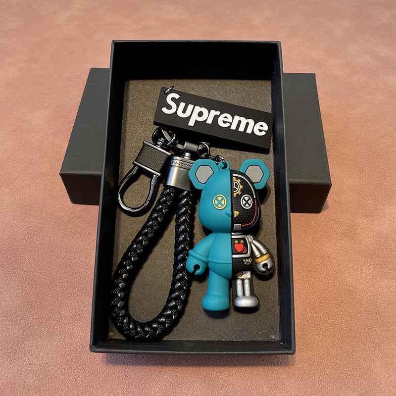Trendy high-end mechanical bear car keychain, personalized couple gift, 3D doll, bag pendant, small gift