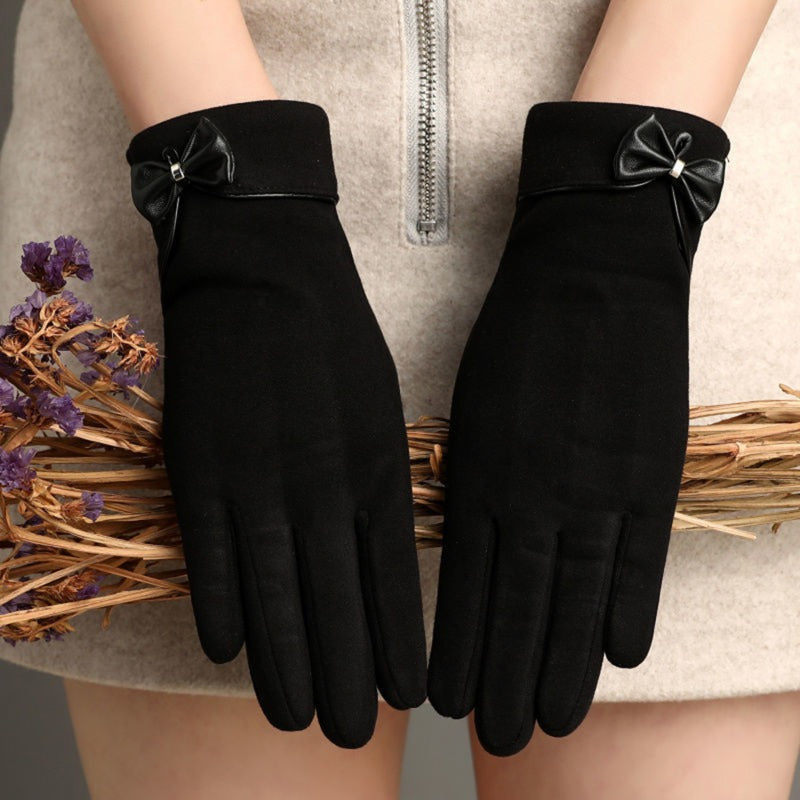 Bowknot touch screen warm gloves winter plus velvet gloves fashionable all-match adult gloves