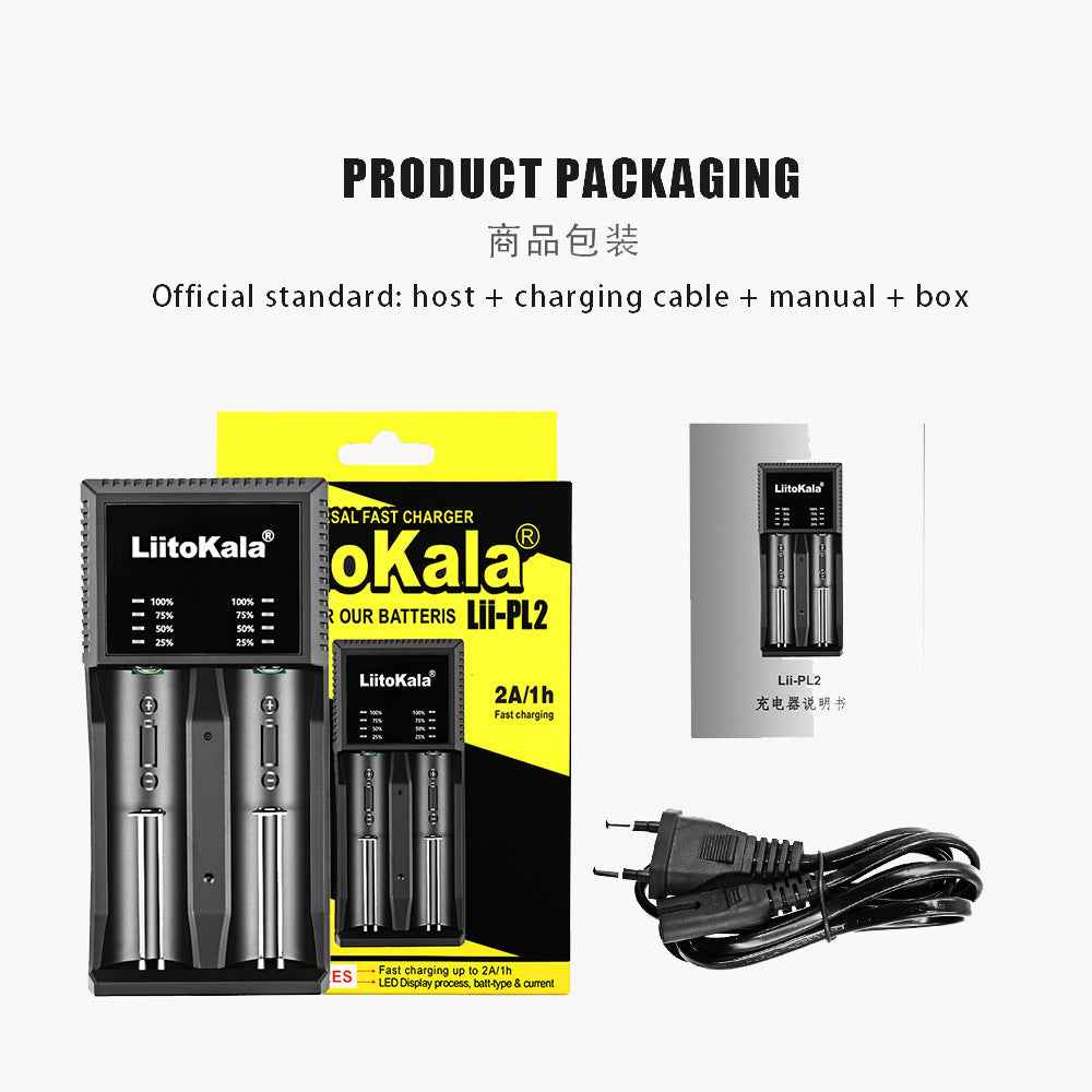 For LiitoKala Lii-PL2 18650 26650 21700 lithium battery LED charger - EU Plug