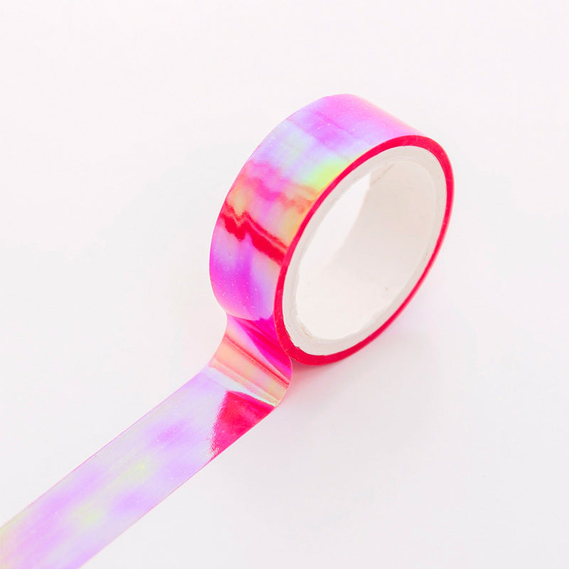 3 PCS Creative Laser Washi Tape Rainbow Color Scrapbooking Masking Tape DIY Sticker Party Decorations School Office Stationery (Pink)